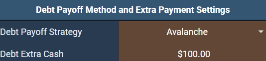 Debt settings with payoff assumptions and payment details