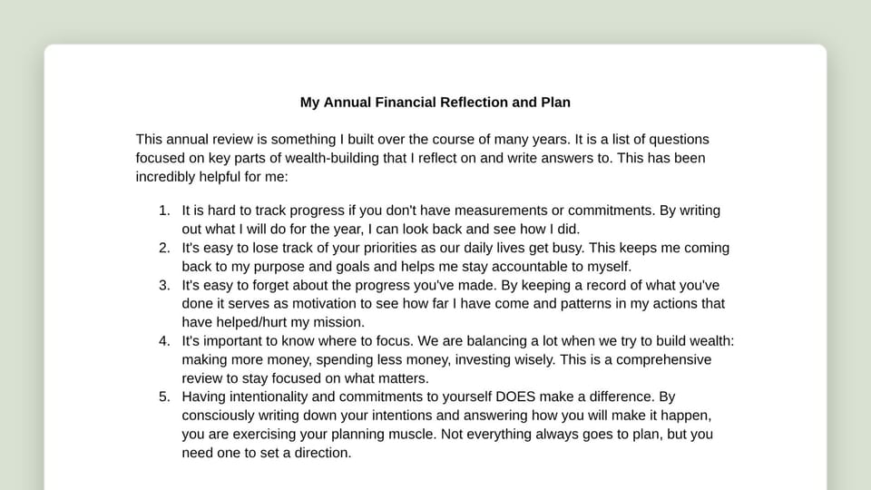 Annual Financial Reflection Review